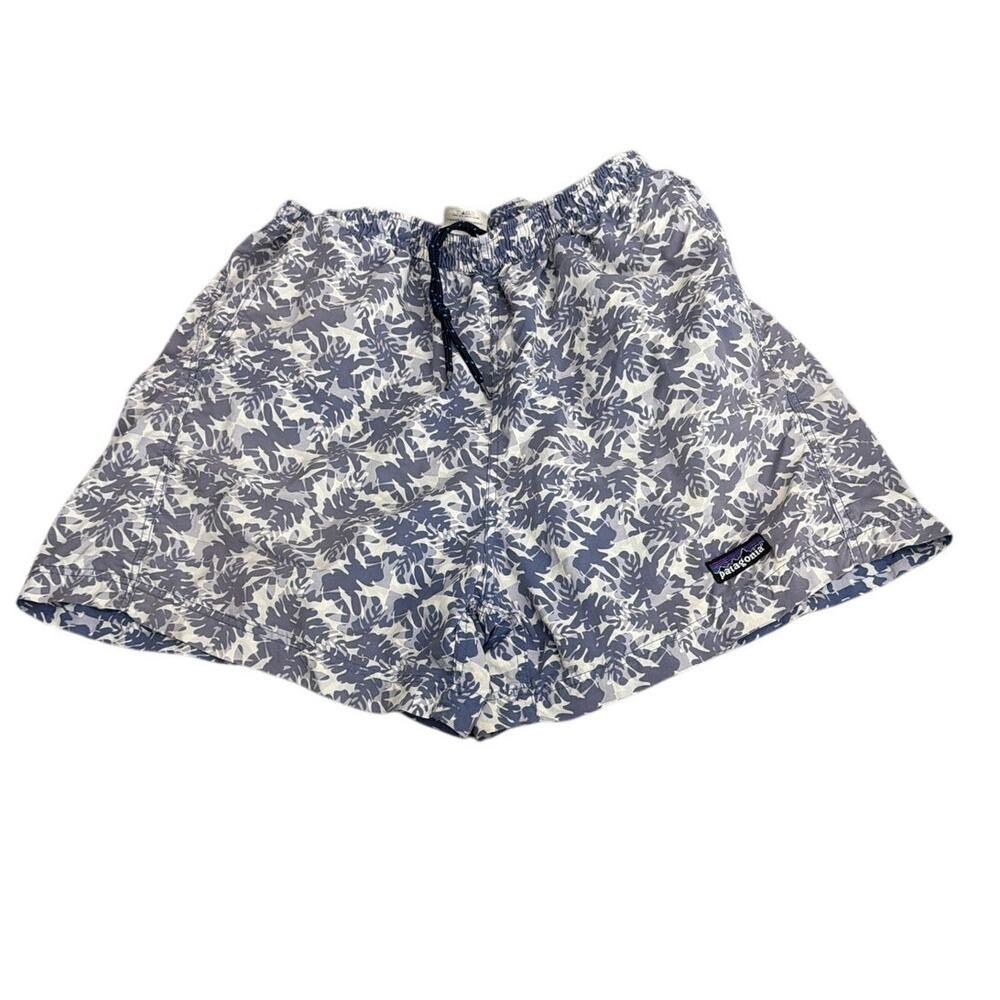 Patagonia Women's Barely Baggies Shorts 2.5" Floral Leaf Blue White Size Medium